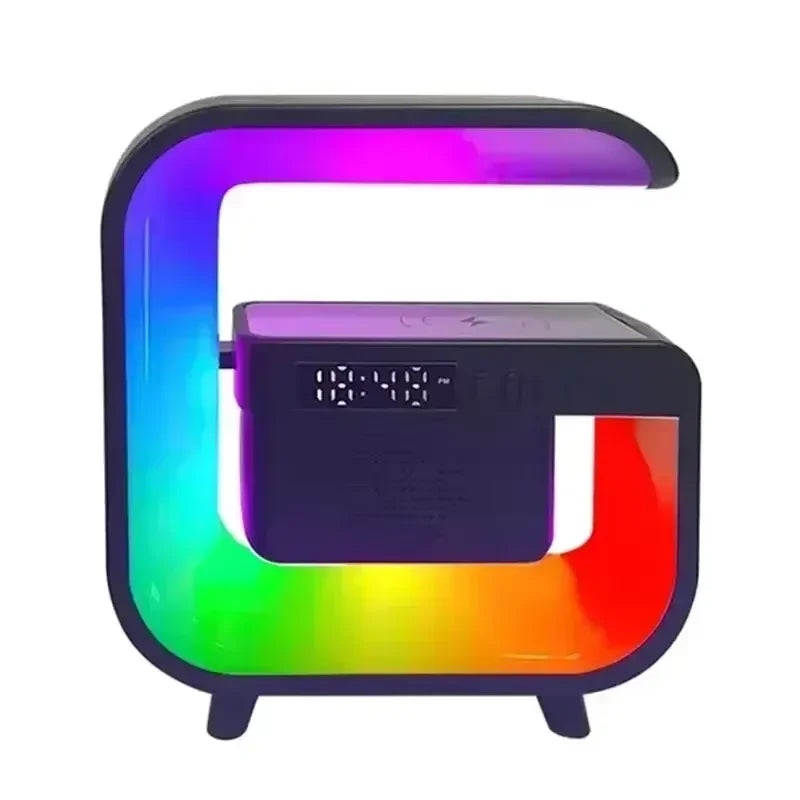 Wireless Charger Station Desk Lamp Night Light Alarm Clock Bluetooth Speaker For iPhone Samsung Xiaomi Fast Charging Stand Pad