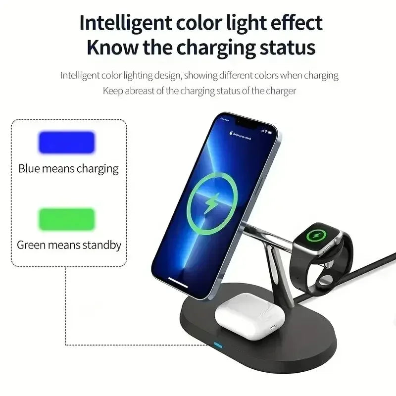 3 In 1 Magnetic Wireless Charger Stand for iPhone 15 14 13 12 Pro Max Apple Watch 1-9 AirPods Fast Charging Station Phone Holder