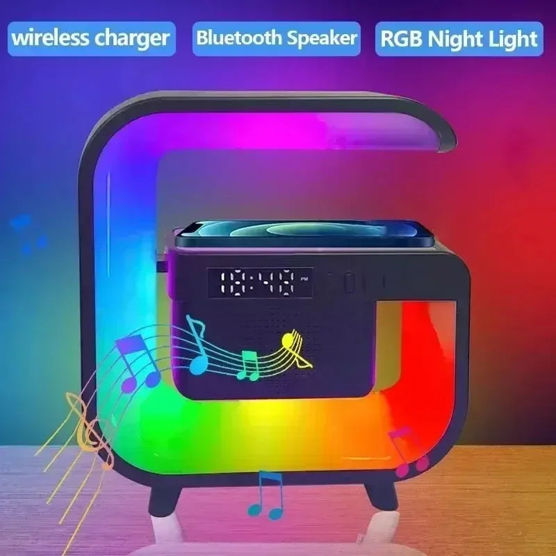 Wireless Charger Station Desk Lamp Night Light Alarm Clock Bluetooth Speaker For iPhone Samsung Xiaomi Fast Charging Stand Pad