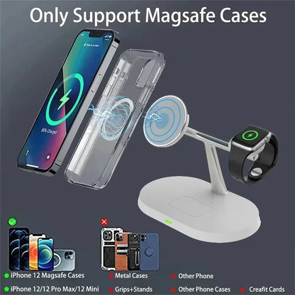 3 In 1 Magnetic Wireless Charger Stand for iPhone 15 14 13 12 Pro Max Apple Watch 1-9 AirPods Fast Charging Station Phone Holder